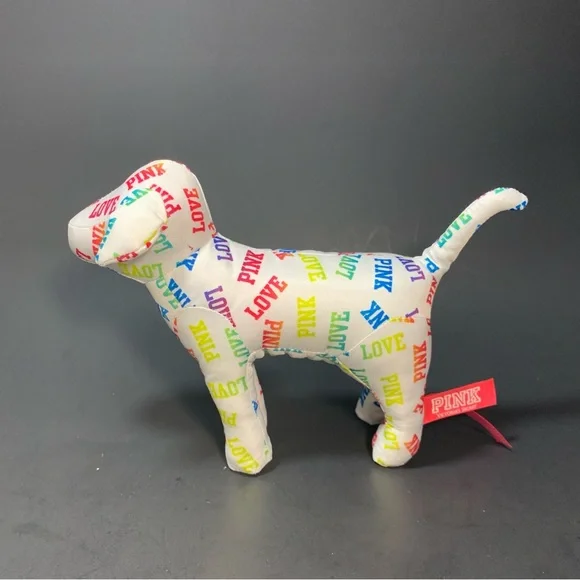 PINK by Victoria's Secret White Dog Rainbow Love and Graffiti Plush Dog Lot of 2 - Picture 4 of 13